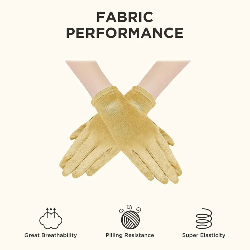 Women's Short Gold Satin Silk Gloves Banquet Wedding Party Costume Accessories